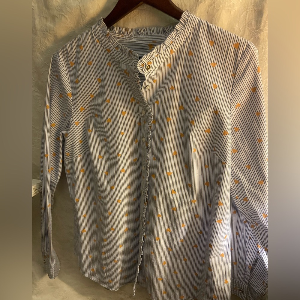 Talbots Blue and White Button Down w/Yellow Hearts